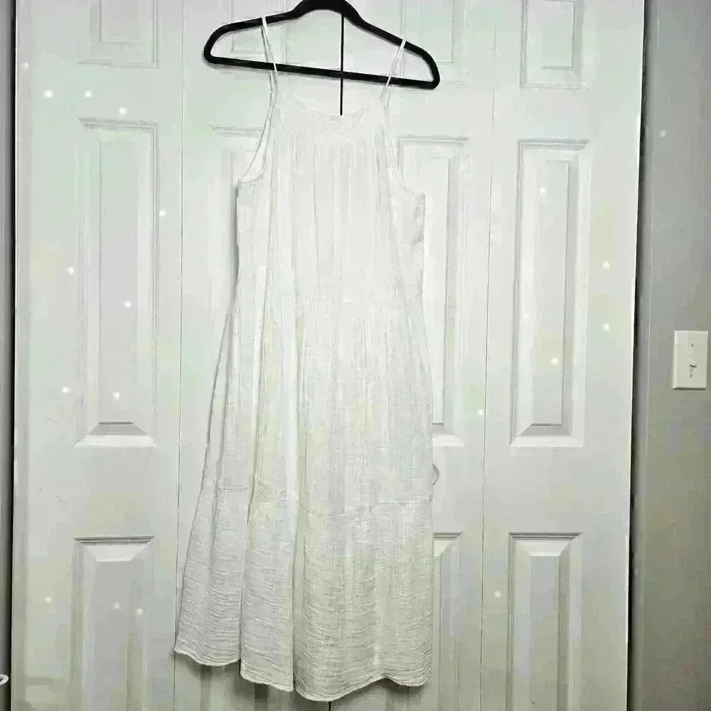 H & M White Flowy Dress Boho Size M
